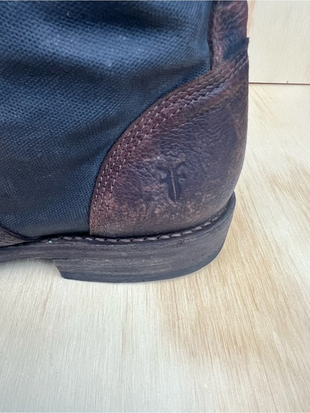 Frye Brown and Black Leather and Canvas Lace-Up Combat Boots